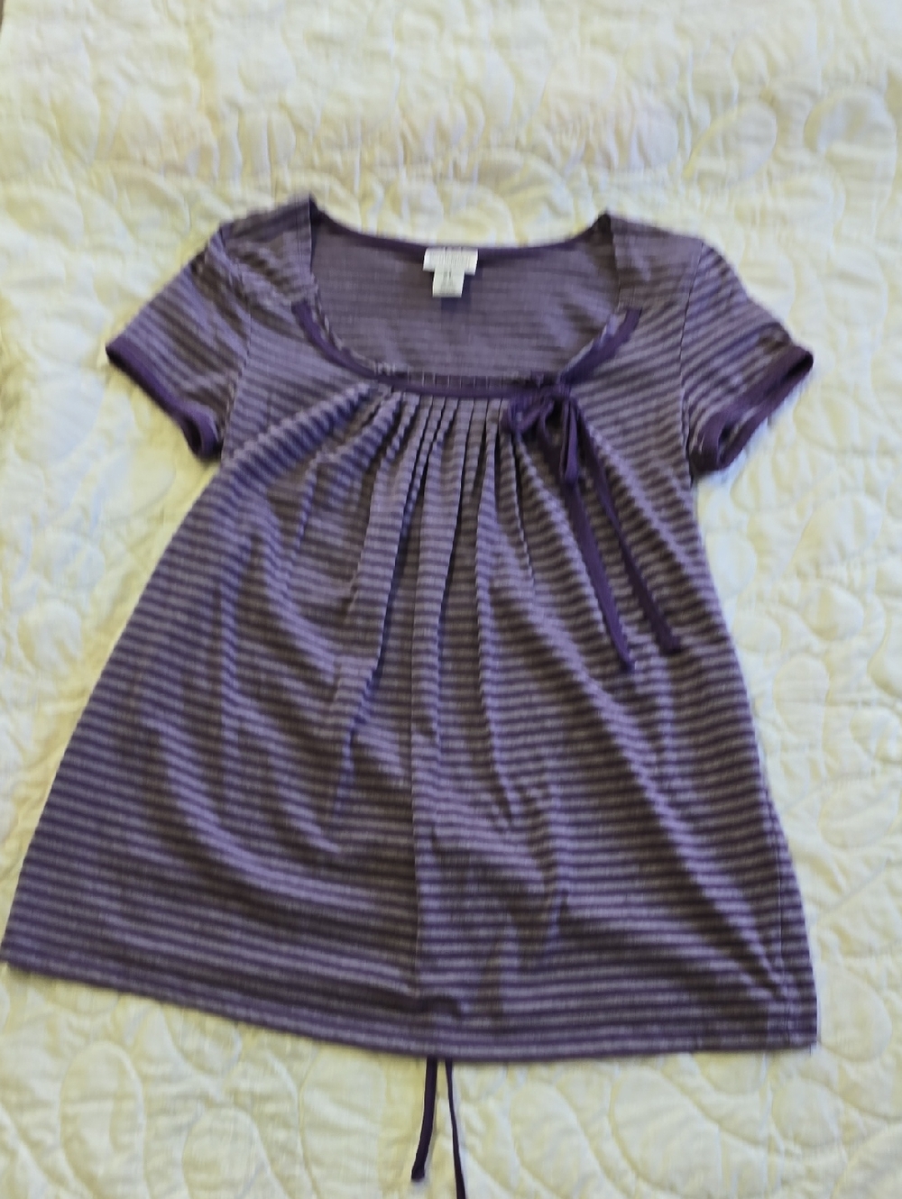 Motherhood Maternity Purple Striped Scoop-Neck Tie-Front Top